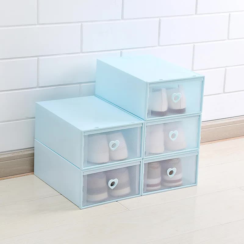 Stackable Transparent Shoe Storage Boxes with Heart-Shaped Handles Set of 5 31*20*12cm Blue