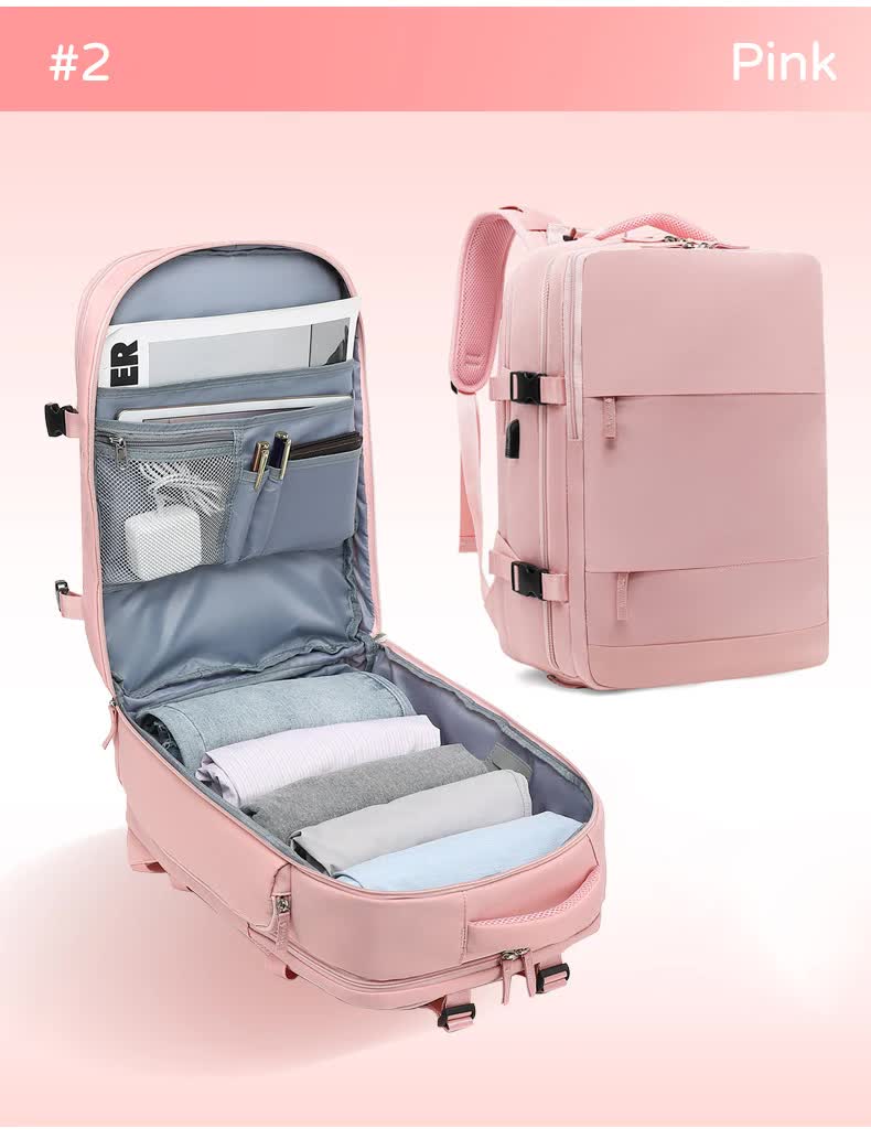 Multi-Compartment Travel Backpack with Shoe Storage and Wet-Dry Separation Pink31cmL*17cmW*42cmH