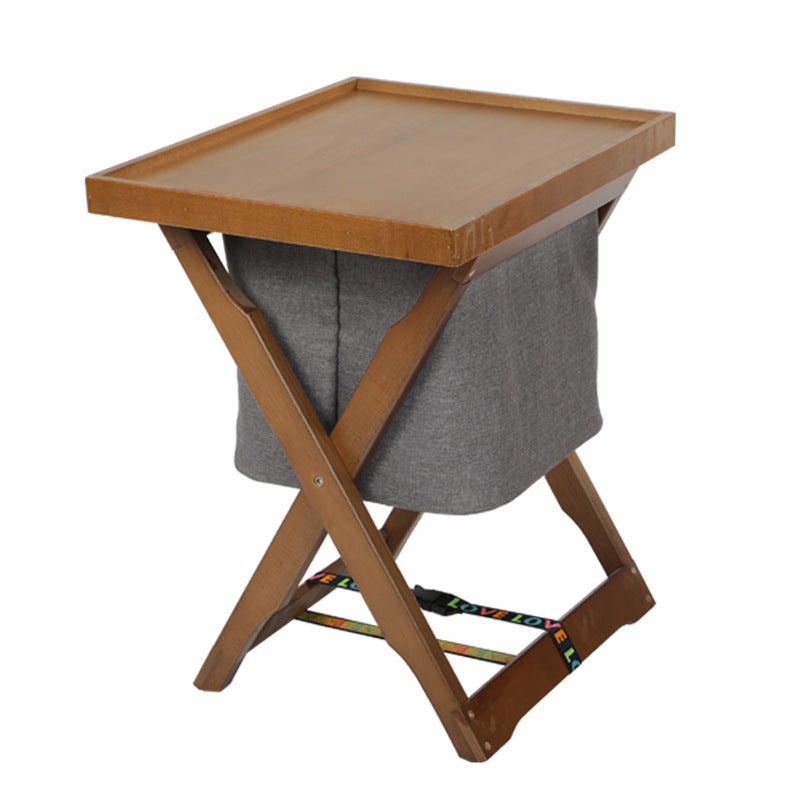 Foldable Wooden Laundry Cart with Detachable Fabric Storage Bag  Walnut Color 45x37x53cm