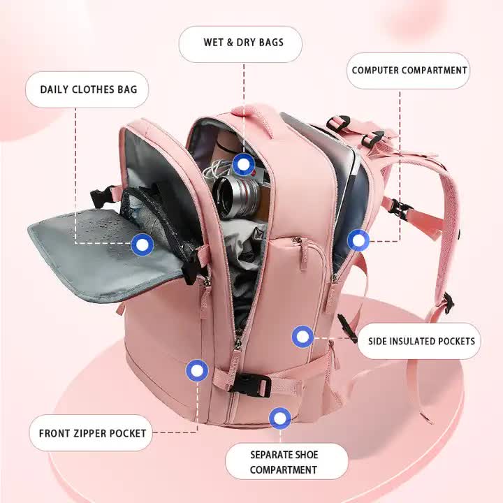 Multi-Compartment Travel Backpack with Shoe Storage and Wet-Dry Separation Apricot31cmL*17cmW*42cmH