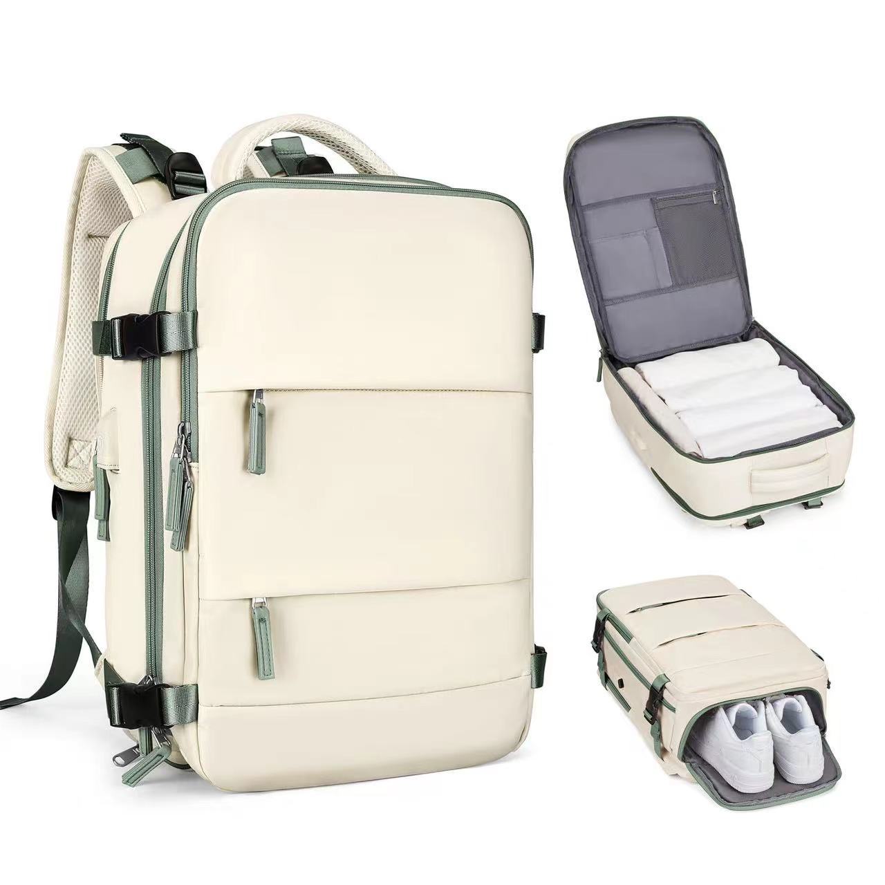Multi-Compartment Travel Backpack with Shoe Storage and Wet-Dry Separation Beige31cmL*17cmW*42cmH