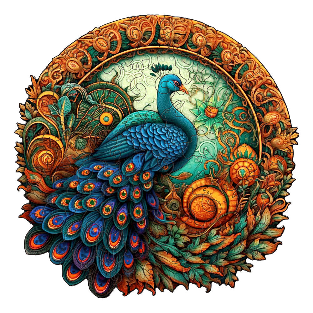 Round Peacock Wooden Puzzle - Intricate Nature-Inspired Art Puzzle(M-paper box-H161)