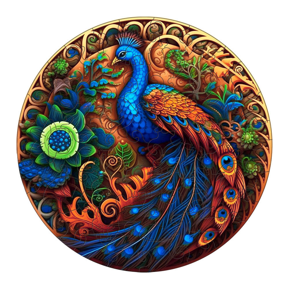 Round Peacock Wooden Puzzle - Intricate Nature-Inspired Art PuzzleL-paper box-H162