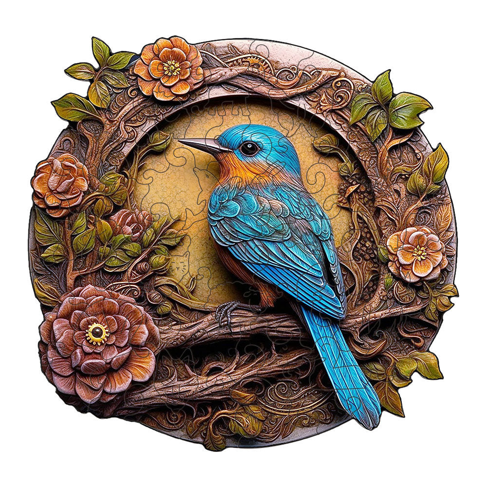 Bluebird Wooden Puzzle - Circular Nature-Inspired Art PuzzleS-paper box-H184
