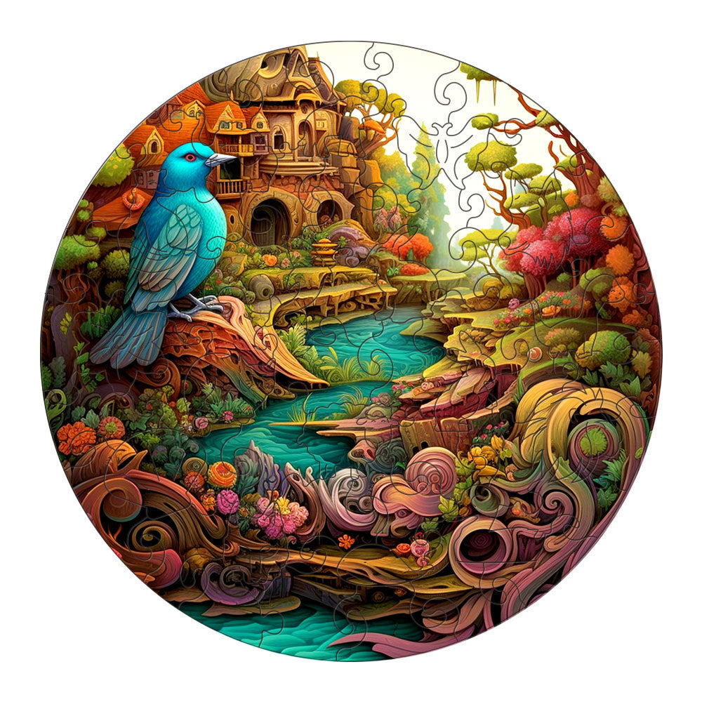 Fantasy Bird Wooden Puzzle - Intricate Nature-Themed Circular Puzzle(S-paper box-H187)