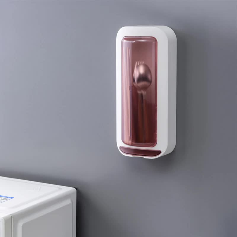 Wall-Mounted Utensil Holder with Dustproof and Insect-Resistant Cover 15cmL*6.5cmD*32cmHPink