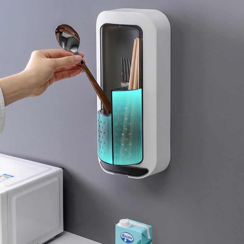 Wall-Mounted Utensil Holder with Dustproof and Insect-Resistant Cover 15cmL*6.5cmD*32cmHBlue