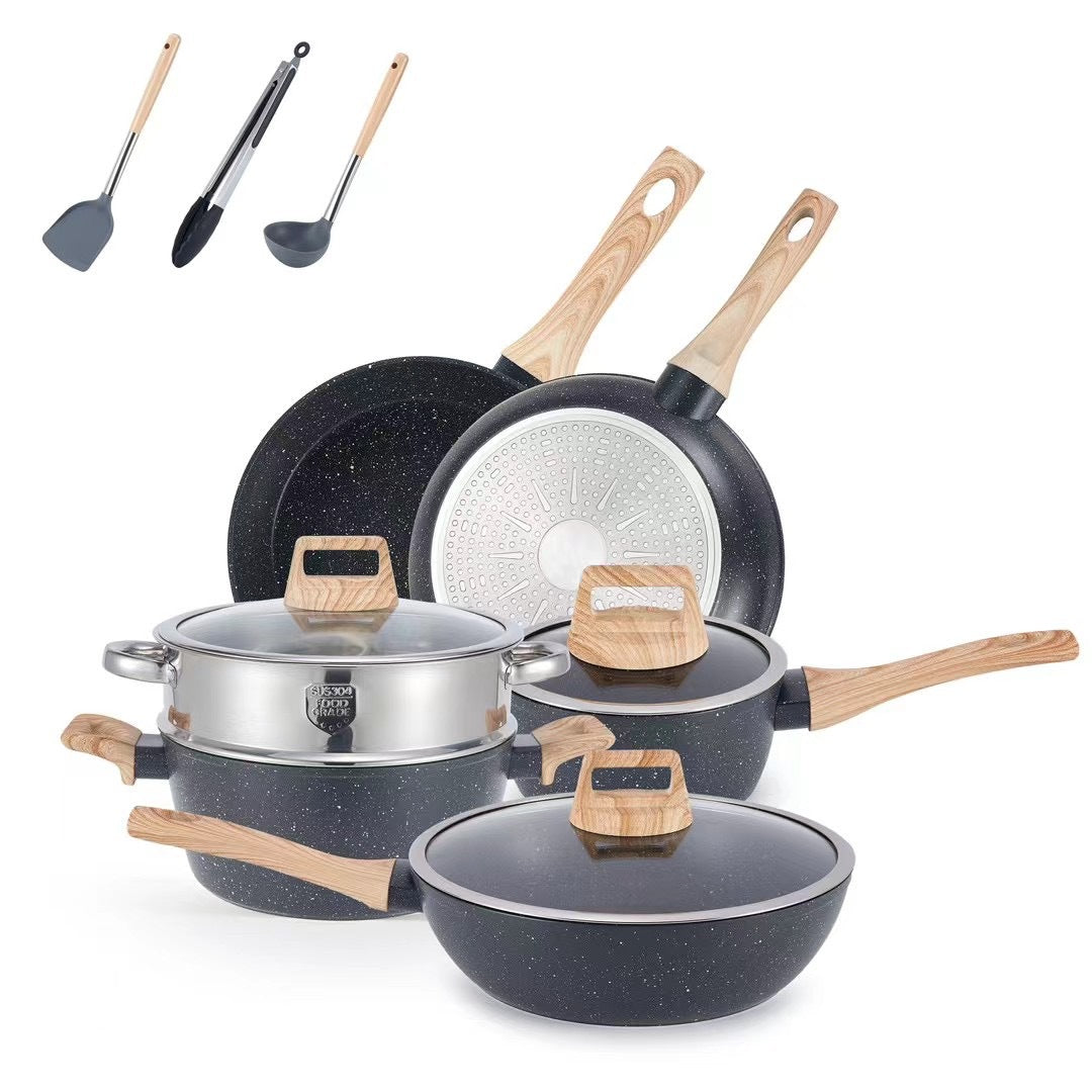 YEJ 12-Piece Non-Stick Complete Cookware Set | Pots, Pans & Utensils  Black