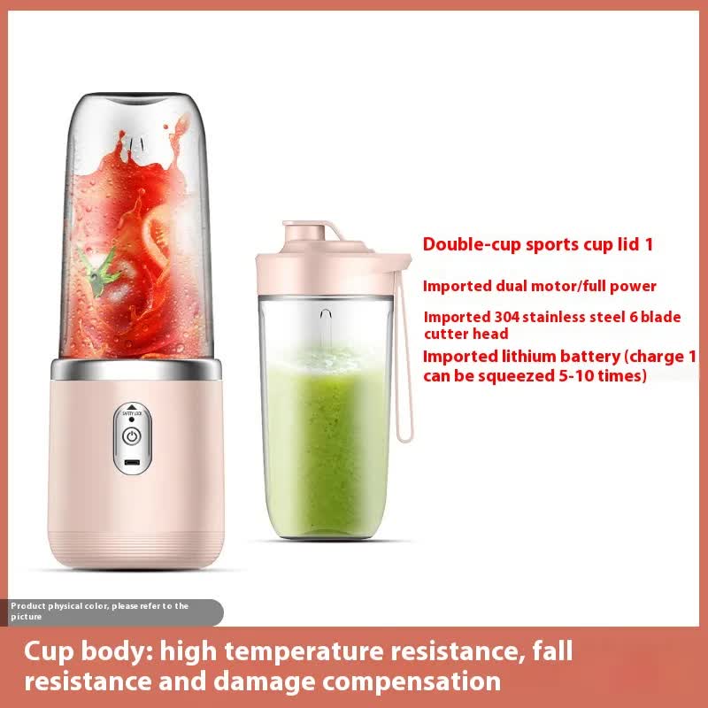 Portable High-Speed Blender with USB Rechargeable Battery - 2-in-1 Bottle and Cup Design, Compact and Powerful (pink)