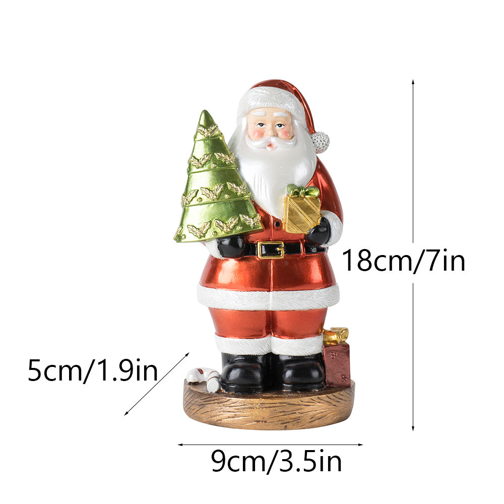 Santa Claus Figurine with Christmas Tree - 18cm Festive Resin Christmas Decoration