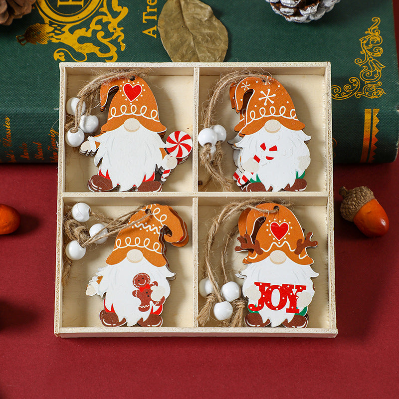 2 set Christmas Gnome Ornaments Set - Festive Wooden Decorations for Tree, Set of 12