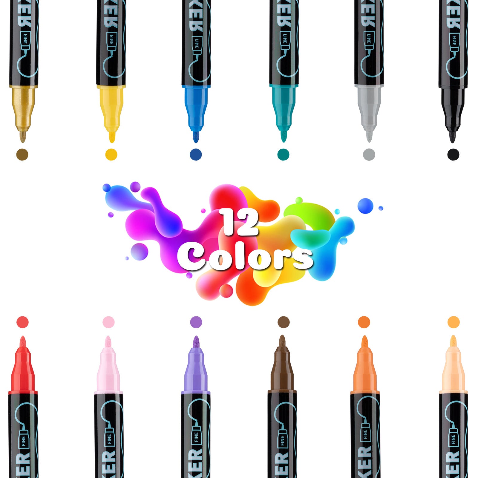 Dual-Tip Acrylic Marker Set - 1-5mm Round Tip & 1mm Fine Tip for Art and Craft Projects 12 colors