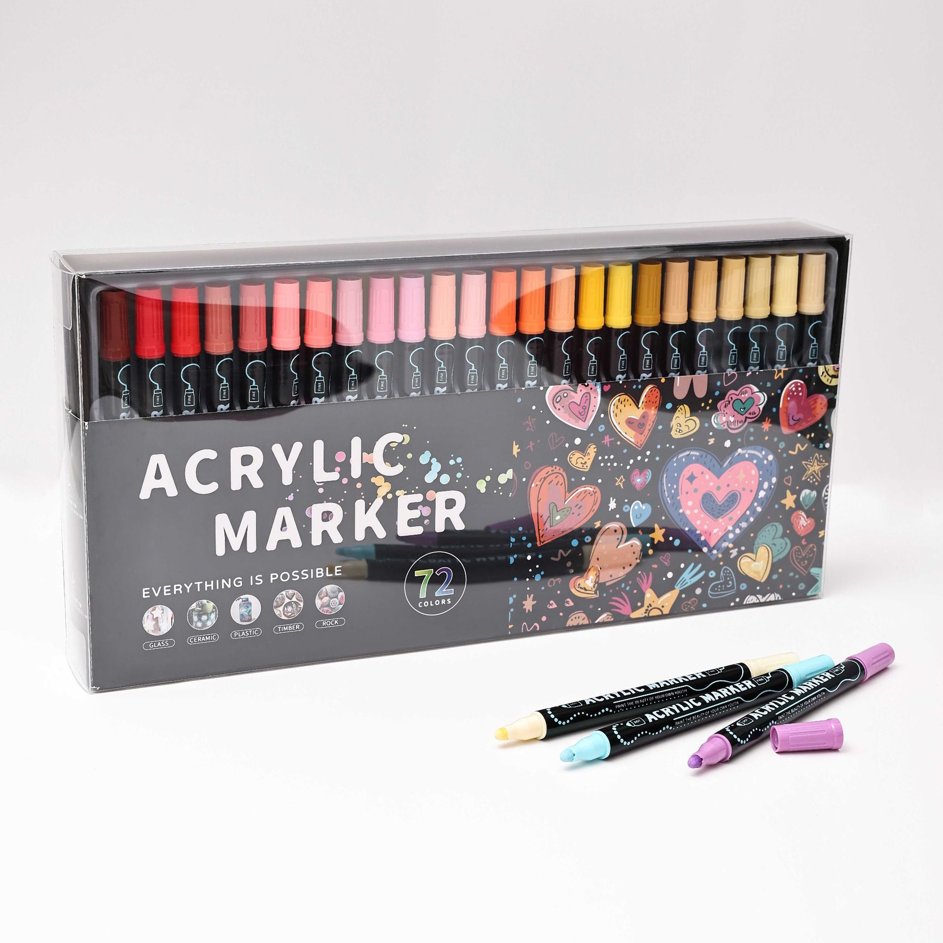 Dual-Tip Acrylic Marker Set - 1-5mm Round Tip & 1mm Fine Tip for Art and Craft Projects 72 colors