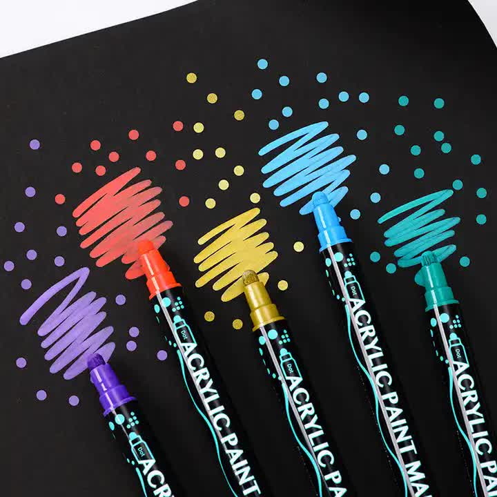 Dual-Tip Acrylic Marker Set - 24 Vibrant Colors for Art and Craft Projects