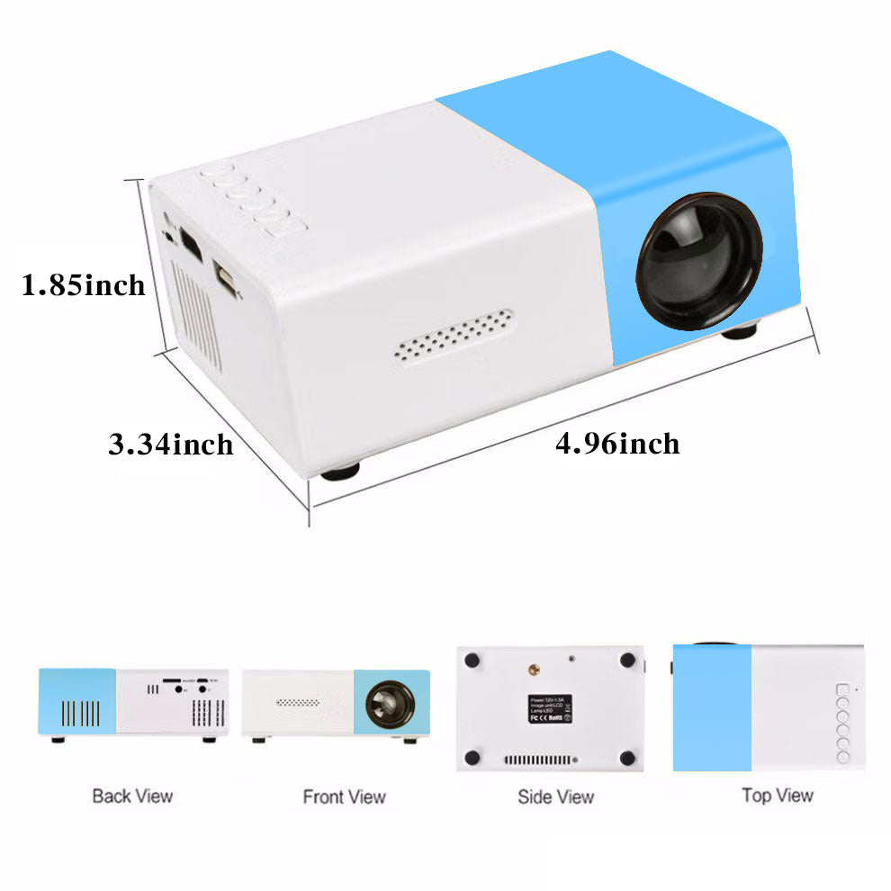 Mini Home Portable Cinema Projector - LED Compact Entertainment Projector for Movies & Gaming (White+blue)