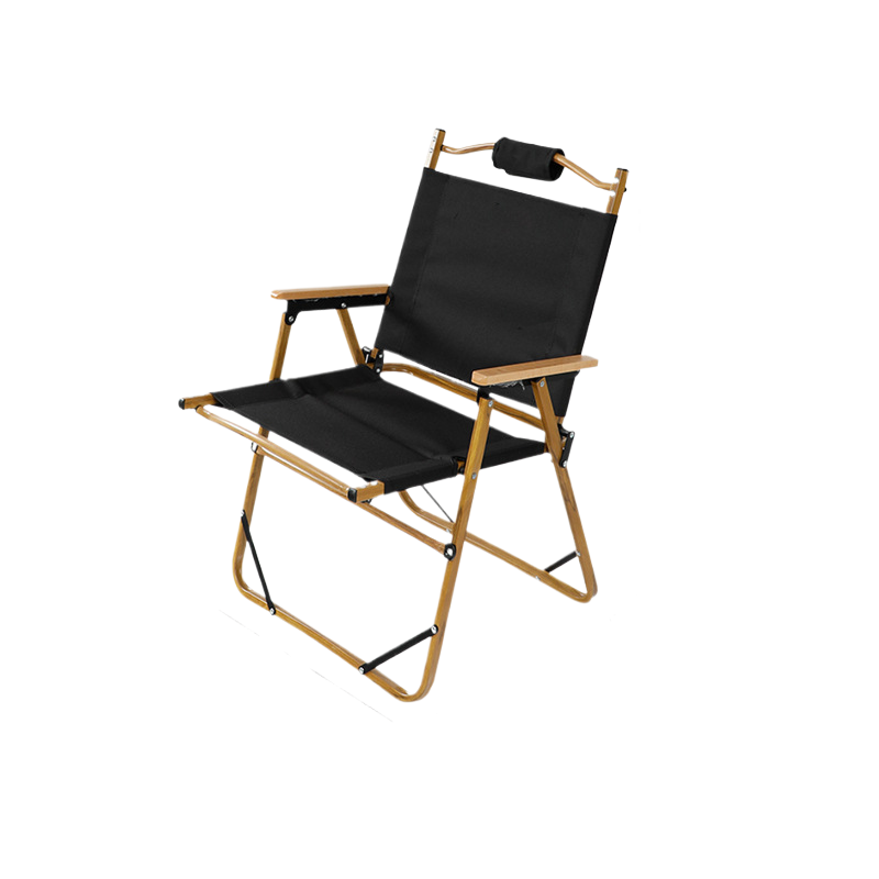 Folding Wooden Camping Chair with Headrest  Lightweight Portable Outdoor Chair Black