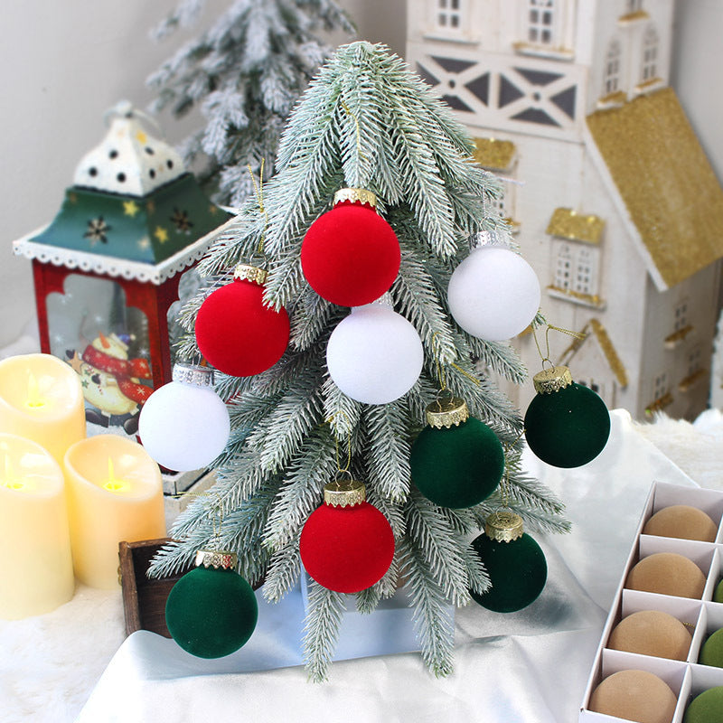 12-Piece Velvet Christmas Ornament Set - Classic Red, Green, and White Baubles for Holiday Tree Decoration 6cm