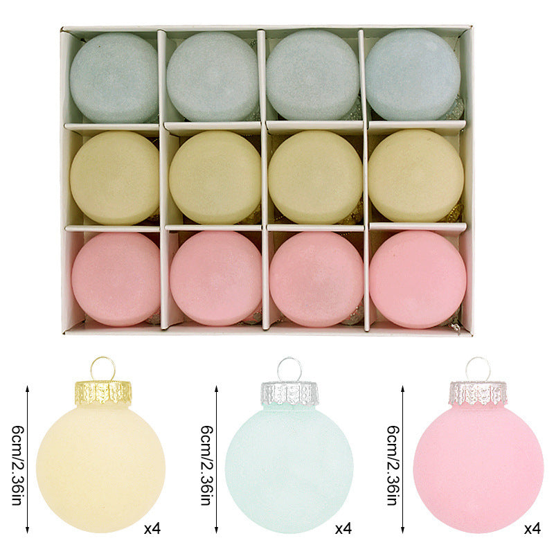 12-Piece Velvet Christmas Ornament Set - Classic Blue, Pink, and Yellow Baubles for Holiday Tree Decoration 6cm