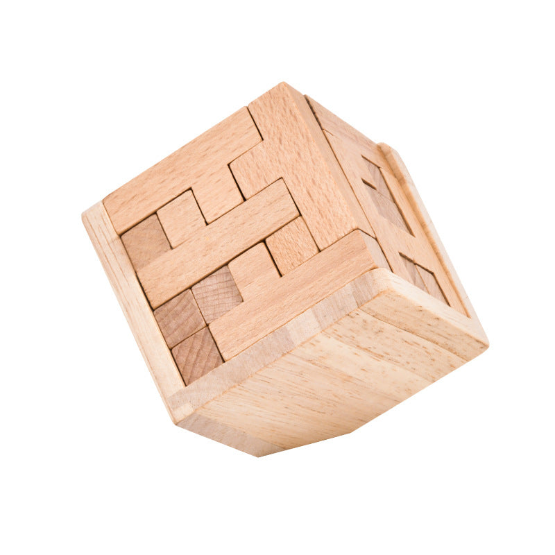 Wooden Brain Teaser Puzzle - 3D Cube Puzzle Game for Adults and Kids - Natural Wood Block Puzzle (2.75 Inches)