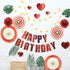 Happy Birthday Party Decoration Set -  Fan Decorations, Hearts, Stars & Banner