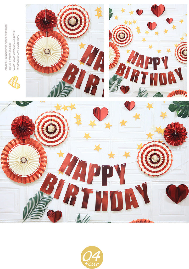 Happy Birthday Party Decoration Set -  Fan Decorations, Hearts, Stars & Banner