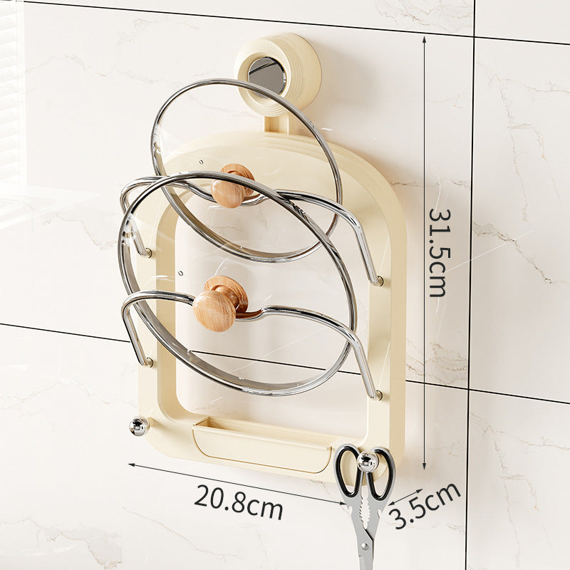 Wall-Mounted Pot Lid Organizer Rack - Kitchen Storage Holder with Adhesive Mount 31.5 x 20.8 x 3.5 cm
