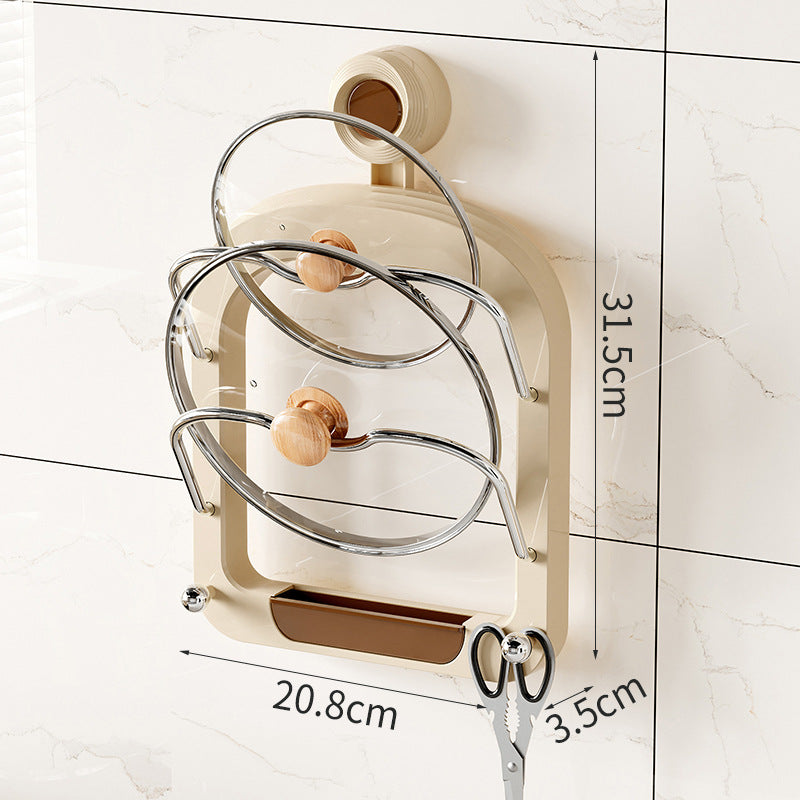 Wall-Mounted Pot Lid Organizer Rack - Kitchen Storage Holder with Adhesive Mount 31.5 x 20.8 x 3.5 cm