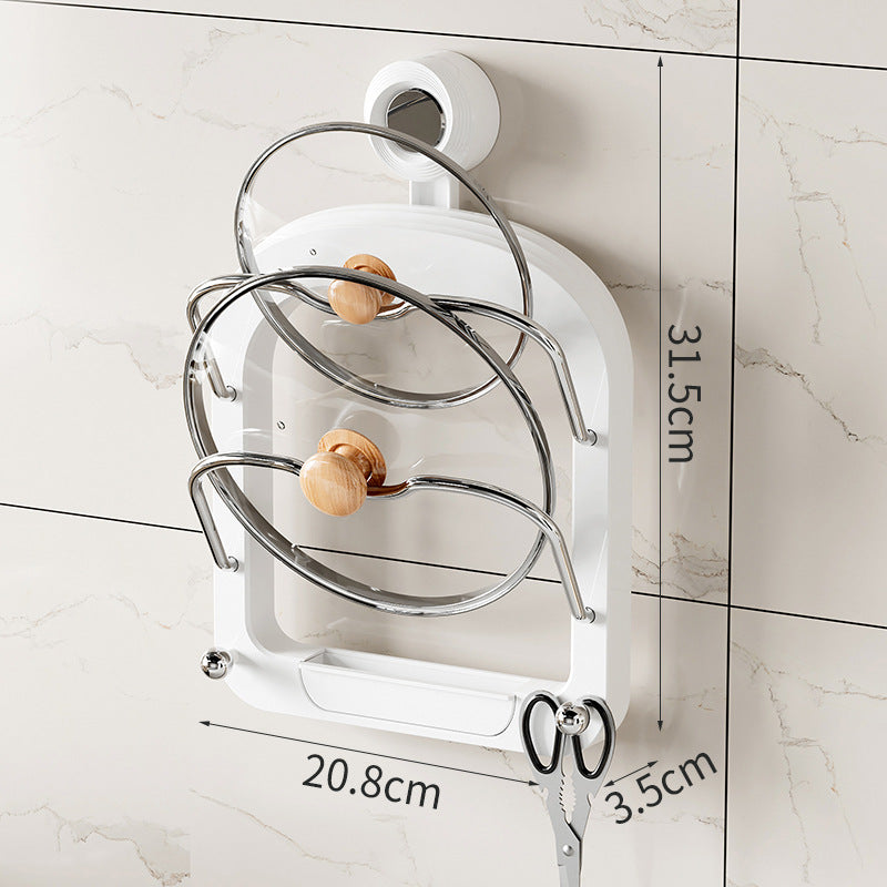 Wall-Mounted Pot Lid Organizer Rack - Kitchen Storage Holder with Adhesive Mount 31.5 x 20.8 x 3.5 cm
