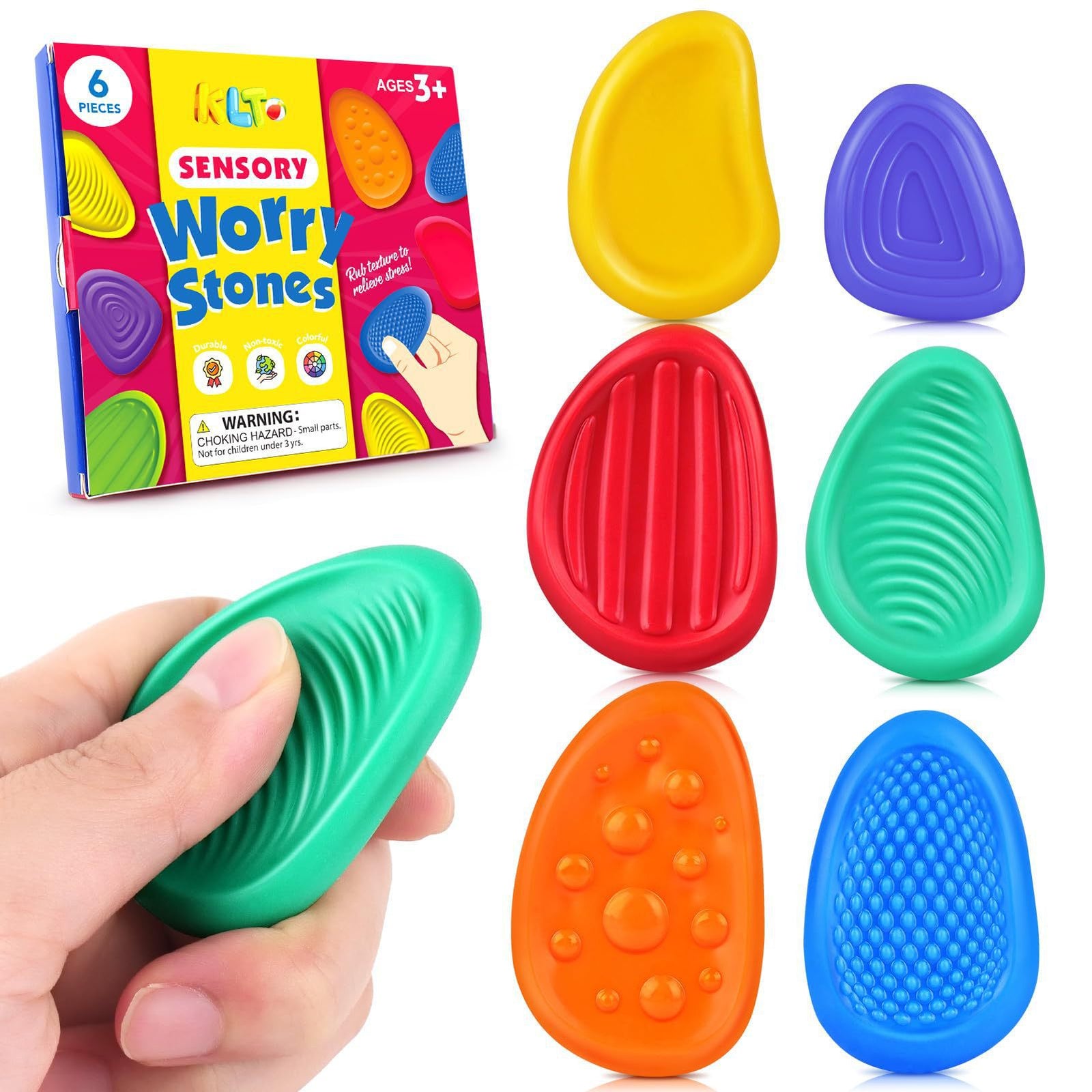 Sensory Worry Stones for Kids | 6-Piece Fidget Stress Relief Set for Ages 3+2 set, 12PCS in total