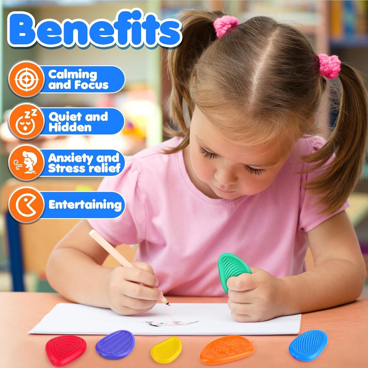 Sensory Worry Stones for Kids | 6-Piece Fidget Stress Relief Set for Ages 3+2 set, 12PCS in total