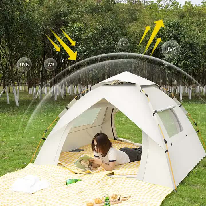 Beige 2 Person Lightweight Camping Tent 200*150*125cm | UV Protection Silver Coated, Dual Doors & Windows