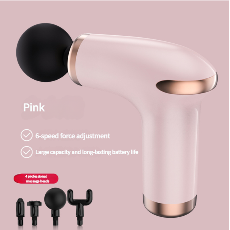 Pink Massage Gun - 6-Speed Deep Tissue Massager with 4 Professional Massage Heads