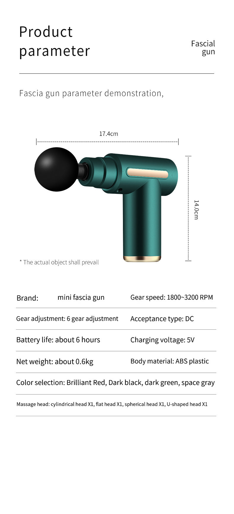 Compact Green Massage Gun - Deep Tissue Muscle Massager with 4 Interchangeable Heads