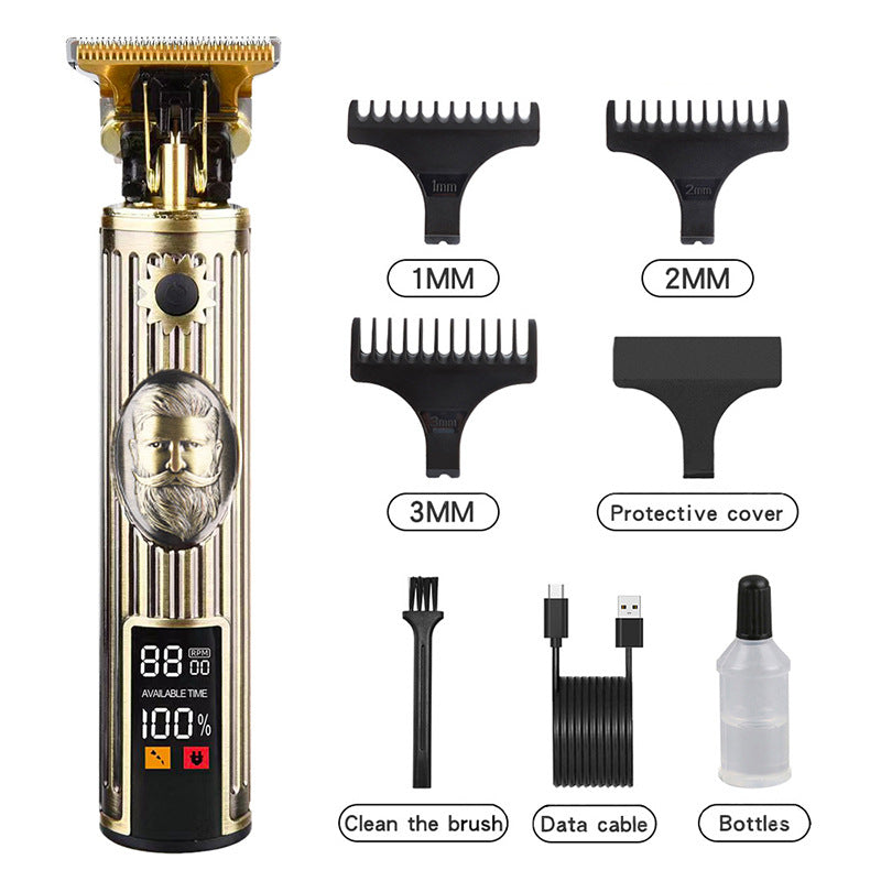 Professional Vintage Beard Design Hair Trimmer - Digital Display Cordless Trimmer with Adjustable Guards and USB Charging