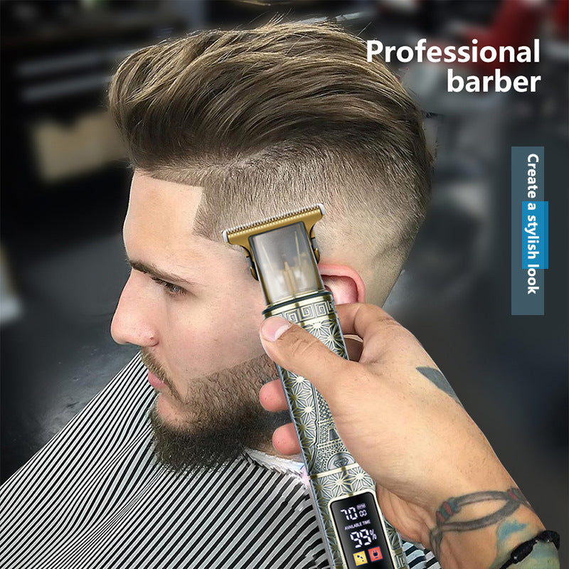 Professional Vintage Beard Design Hair Trimmer - Digital Display Cordless Trimmer with Adjustable Guards and USB Charging