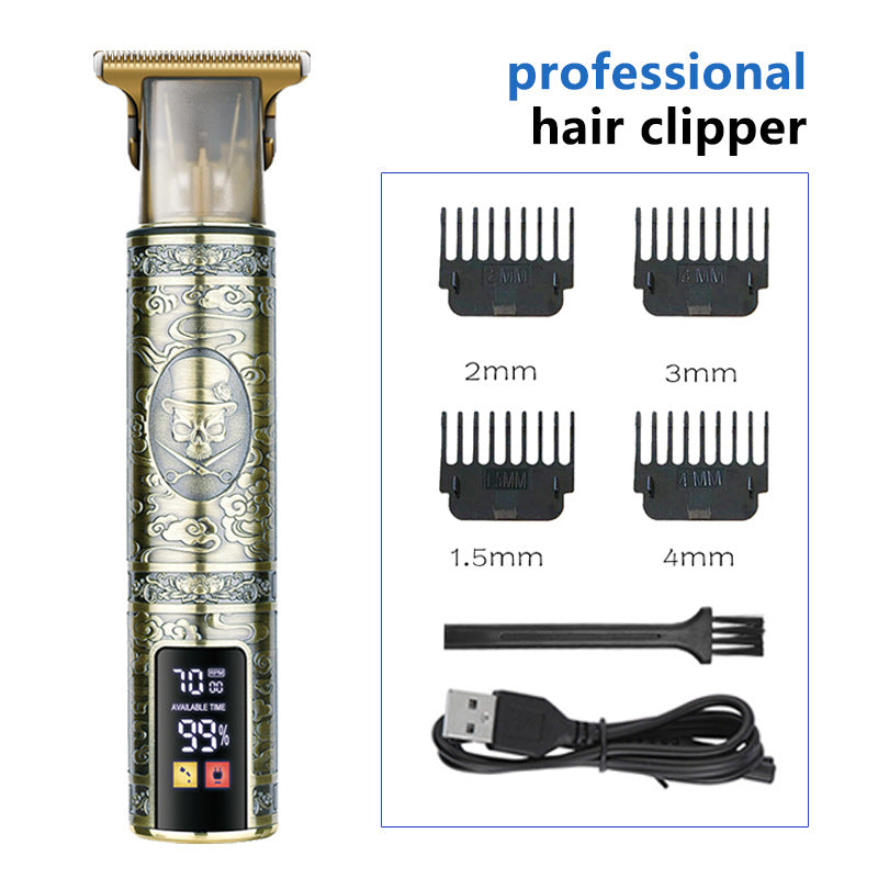 Professional Skull  Design Hair Clipper - Cordless Hair Trimmer with Digital Display, Adjustable Guards, and USB Charging