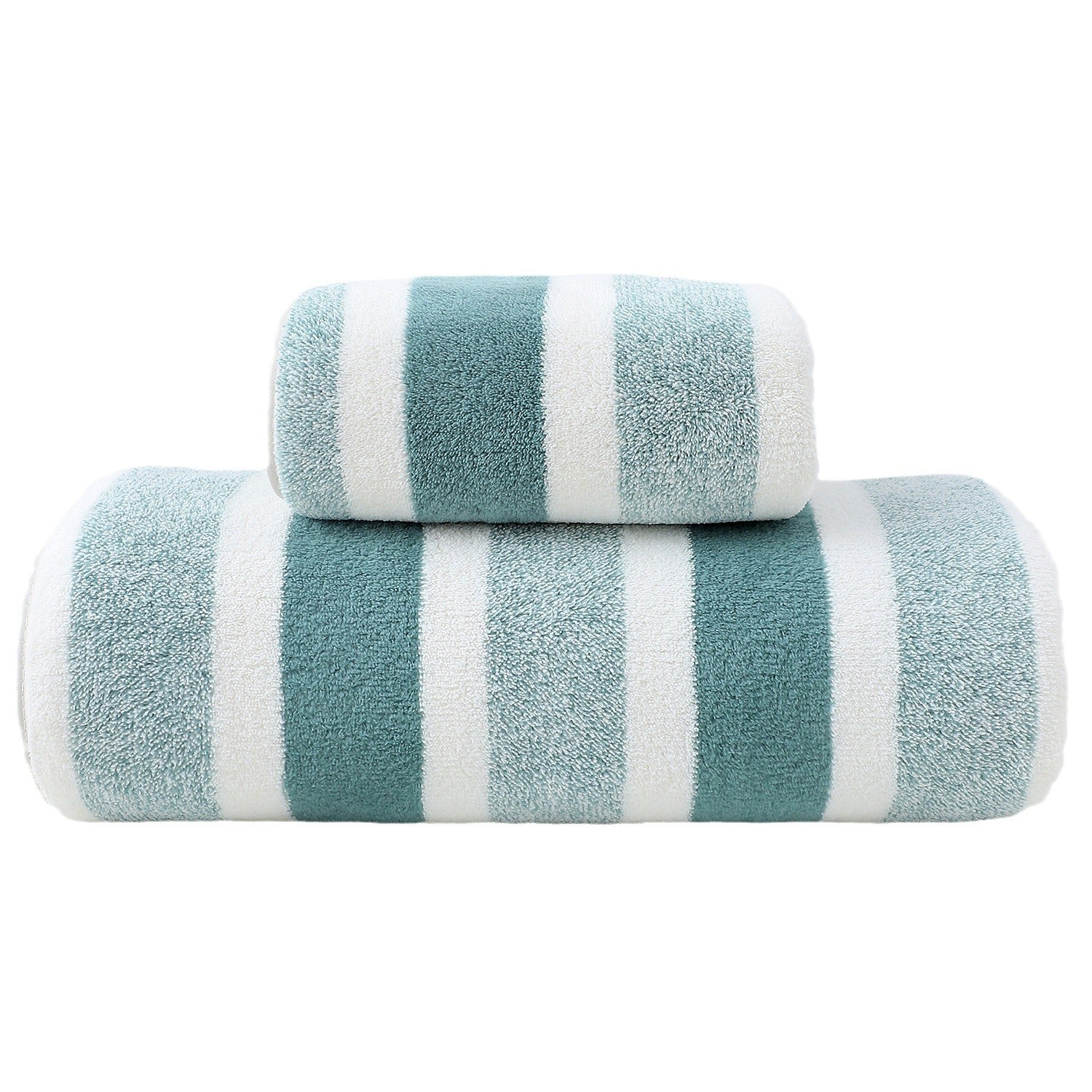 Luxury Cotton Green Wide Stripe Towel Set - 6 Piece Set 2 Hand Towels, 2 Bath Towels, 2 Washcloths, Ultra Soft and Absorbent