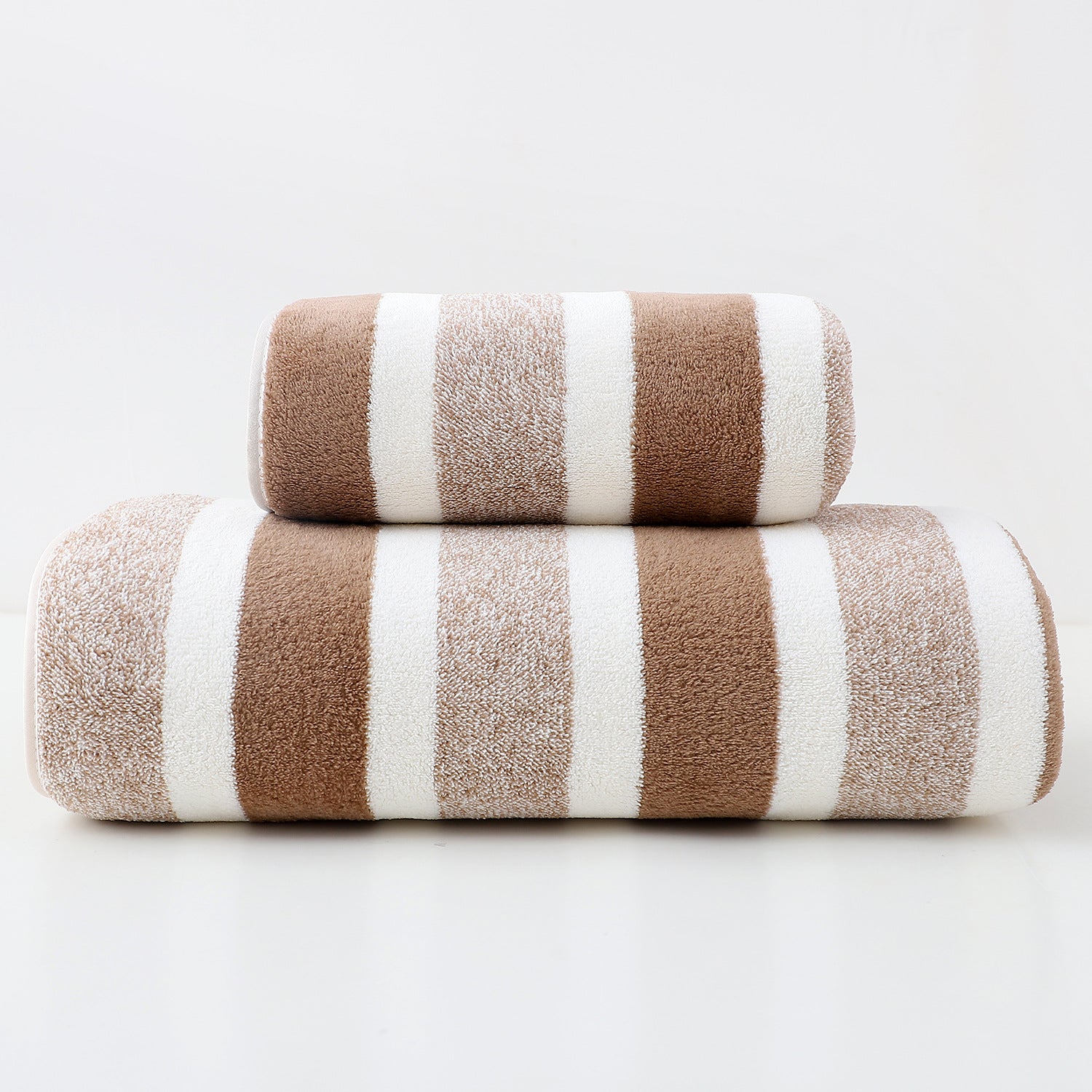 Luxury Cotton Brown Wide Stripe Towel Set - 6 Piece Set 2 Hand Towels, 2 Bath Towels, 2 Washcloths, Ultra Soft and Absorbent