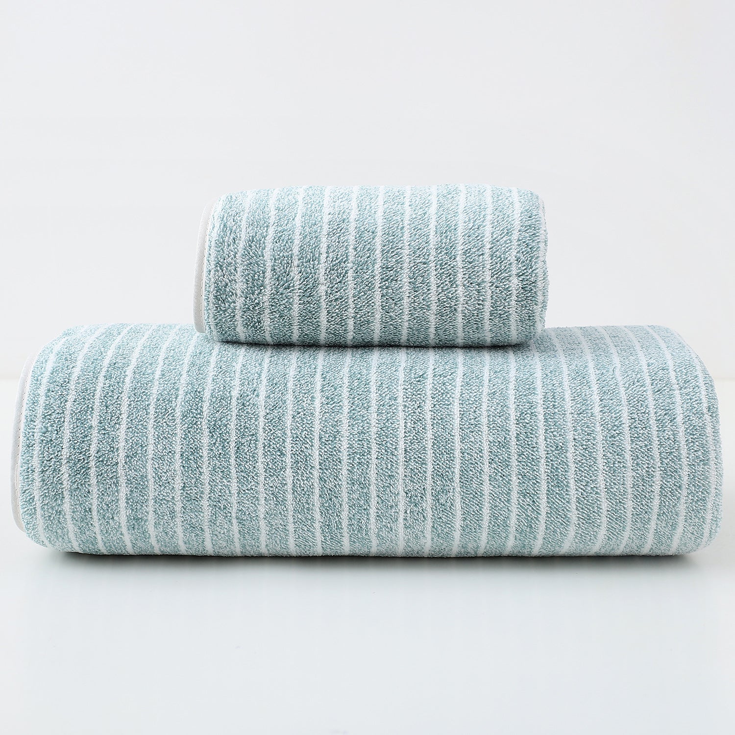 Luxury Cotton Striped Towel Set - 6 Piece Set 2 Hand Towels, 2 Bath Towels, 2 Washcloths, Ultra Soft and Absorbent  Green