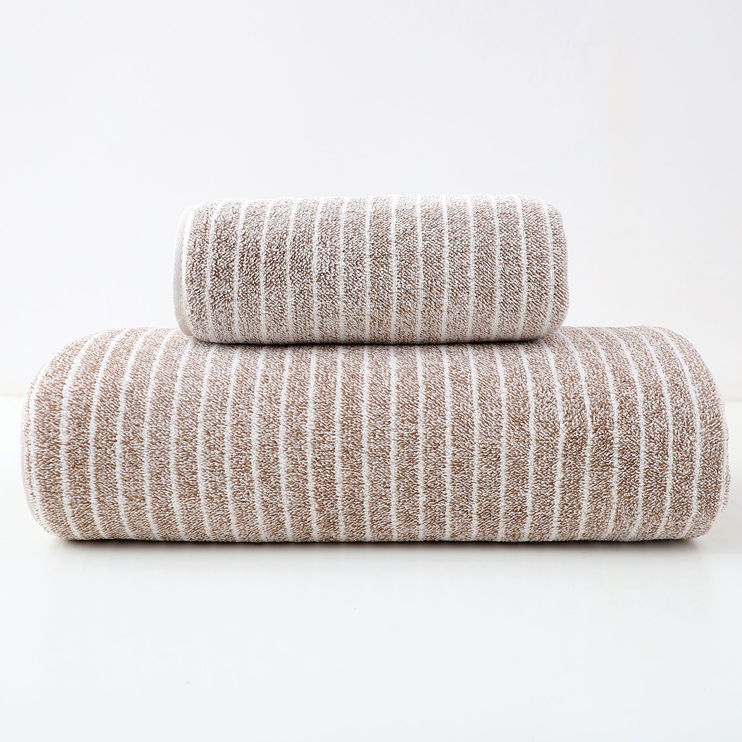 Luxury Cotton Striped Towel Set - 6 Piece Set 2 Hand Towels, 2 Bath Towels, 2 Washcloths, Ultra Soft and Absorbent  Brown