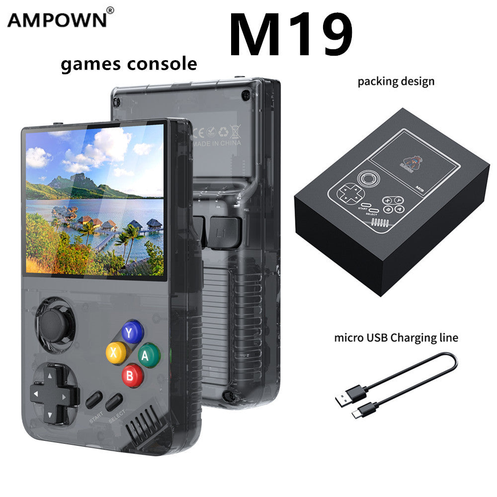 128G Purple MPOWN M19 Handheld Gaming Console - Retro Arcade & PSP Emulator, 3.5-Inch HD Screen, TV Connectivity, Portable 3D Gaming Device