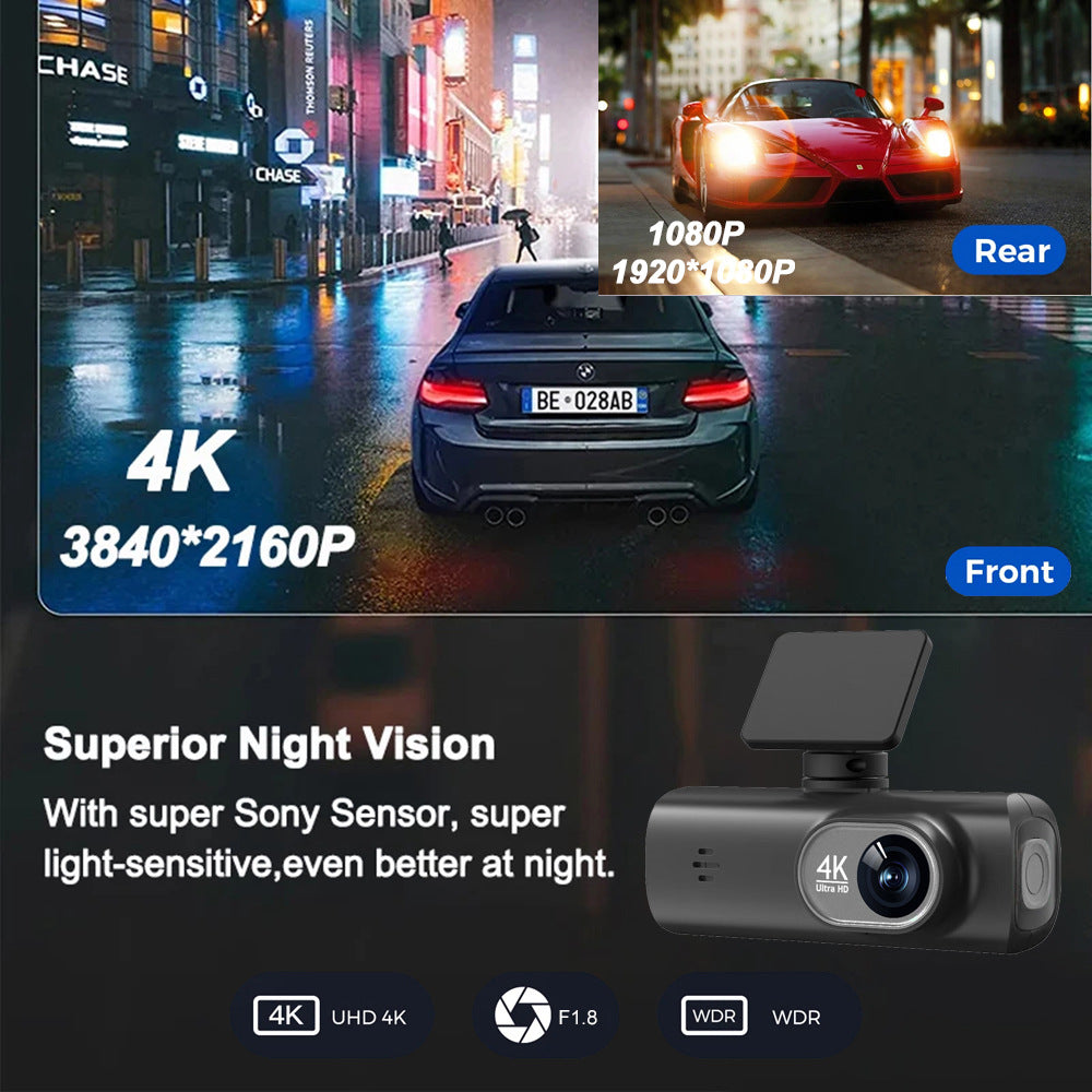 New 4K Car Dash Cam  Front and Rear Dual Recording, Wi-Fi Connectivity, GPS Tracking, 1080P + 4K Resolution