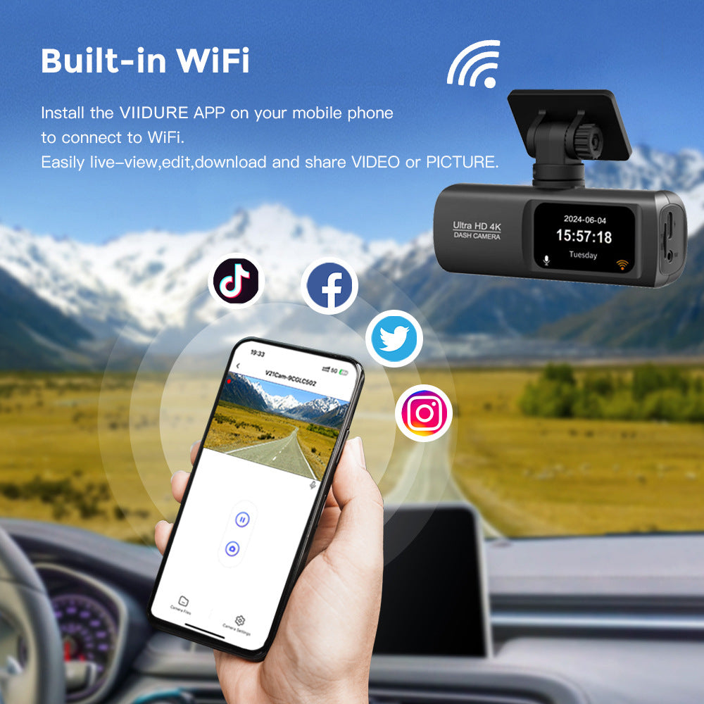 New 4K Car Dash Cam  Front and Rear Dual Recording, Wi-Fi Connectivity, GPS Tracking, 1080P + 4K Resolution