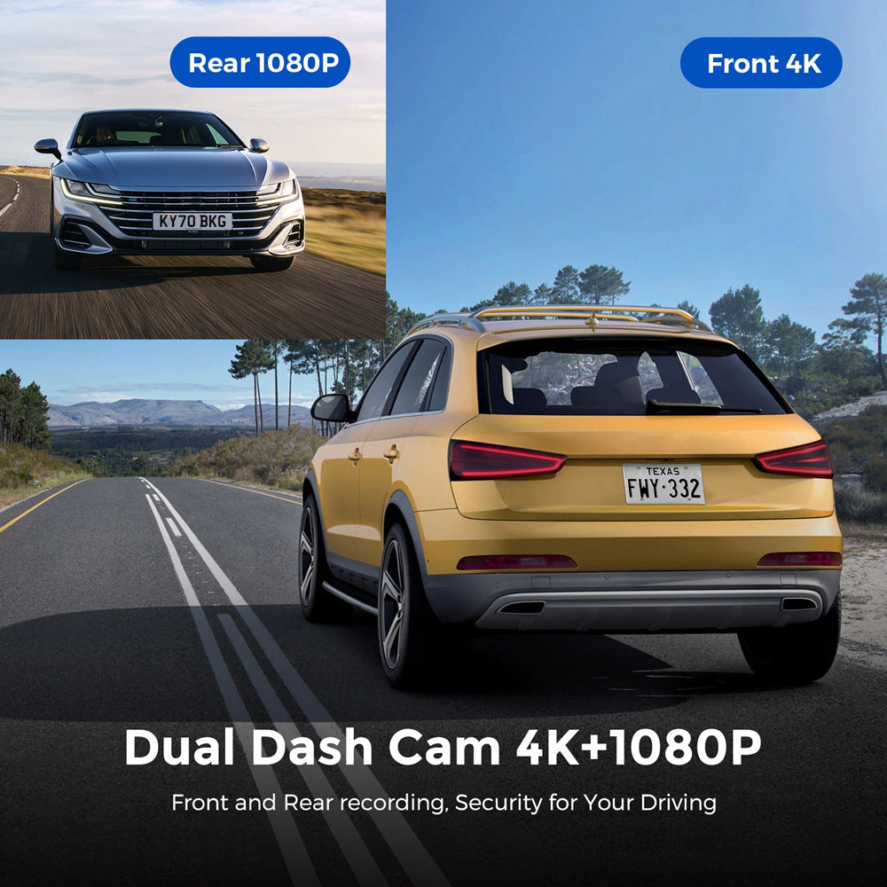 New 4K Car Dash Cam  Front and Rear Dual Recording, Wi-Fi Connectivity, GPS Tracking, 1080P + 4K Resolution
