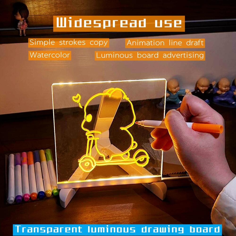 20*20 cm DIY Erasable Children's Drawing Board - LED Light Blackboard with Stand for Writing and Doodling