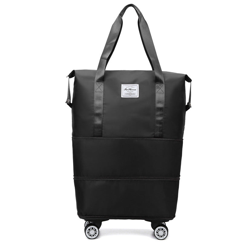 Black Large Capacity Foldable Travel Bags with Wheels - Lightweight Waterproof Duffel Totes