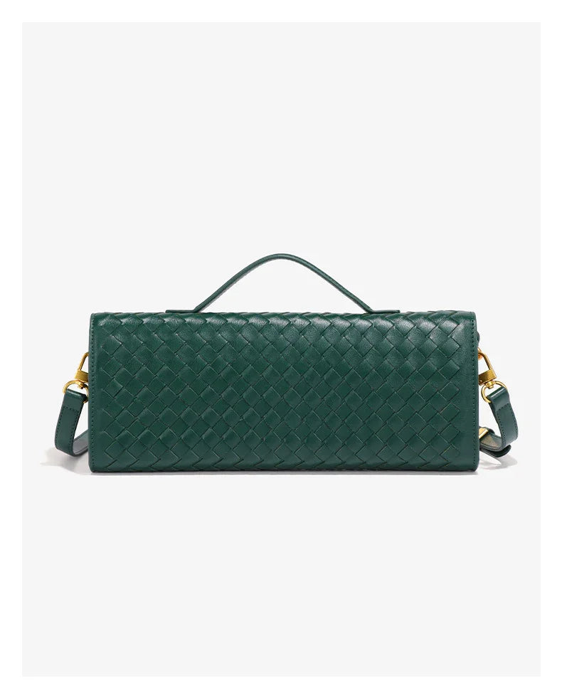 Luxury Woven PU Leather Clutch Bag – Gold, Compact Hand/Shoulder Crossbody