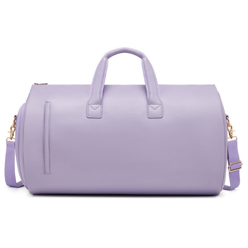 Purple PU Leather Travel Duffel Bag - Large Capacity Waterproof Suit Bag with Shoe Compartment