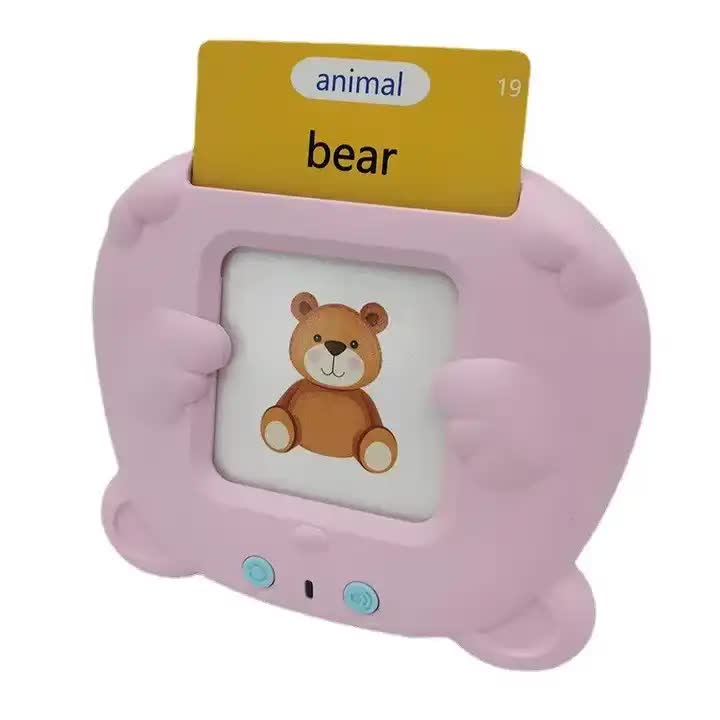 Pink Bear-Shaped Early Education Card Reader - Interactive Learning Toy with 510 Flashcards for Kids