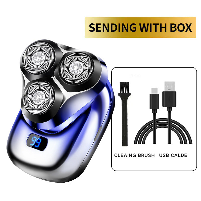 TS-099 Blue Rechargeable Electric Rotary Shaver for Men with LED Display, USB Charging Cable, and Cleaning Brush - Compact & Portable Design